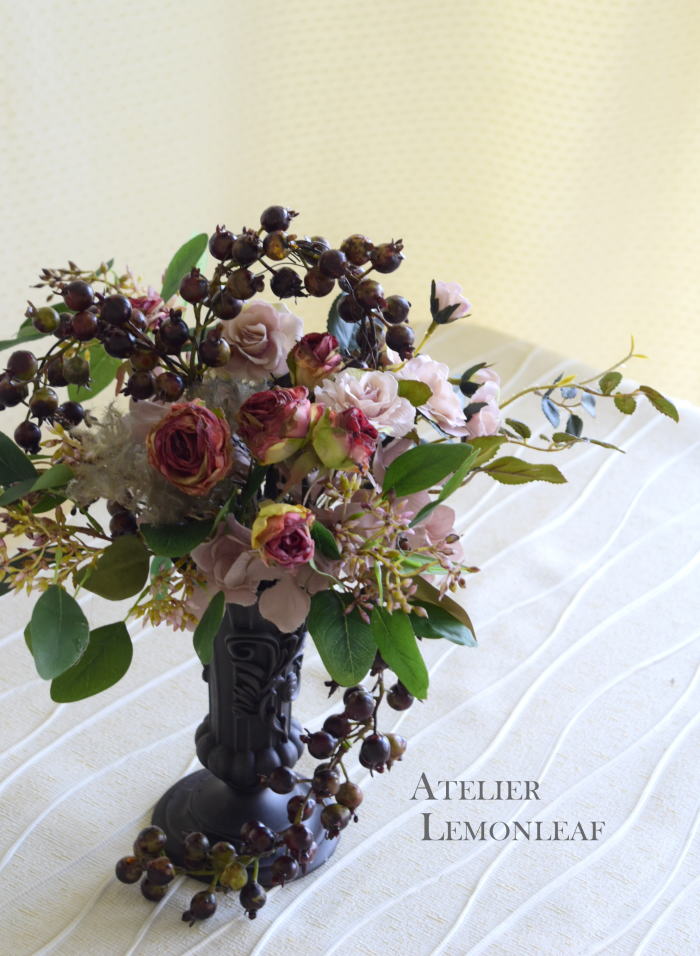 ベリー、器アレンジ、アーティフィシャルフラワー｜アトリエレモンリーフ　