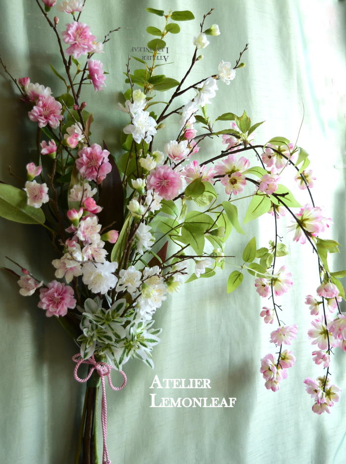 アーティフィシャルフラワーアレンジ　桜のスワッグ、4月桜アレンジ｜アトリエレモンリーフ
