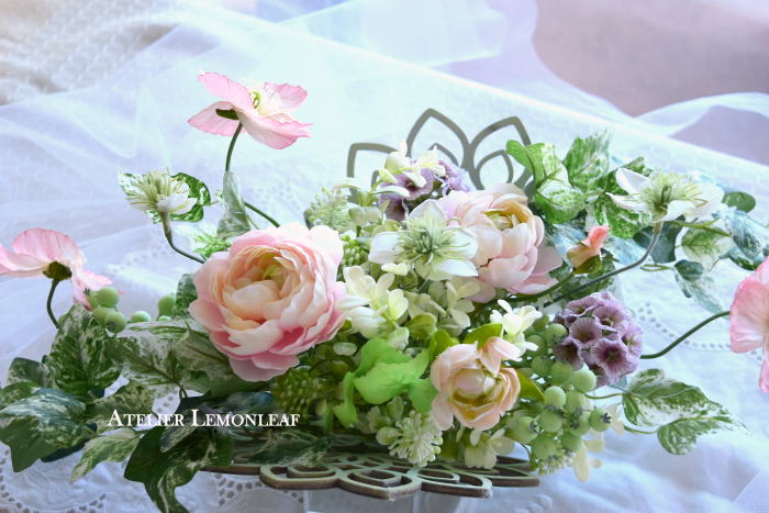 アーティフィシャルフラワー　ラナンキュラス、　ポピーアレンジ　アップ｜アトリエレモンリーフ