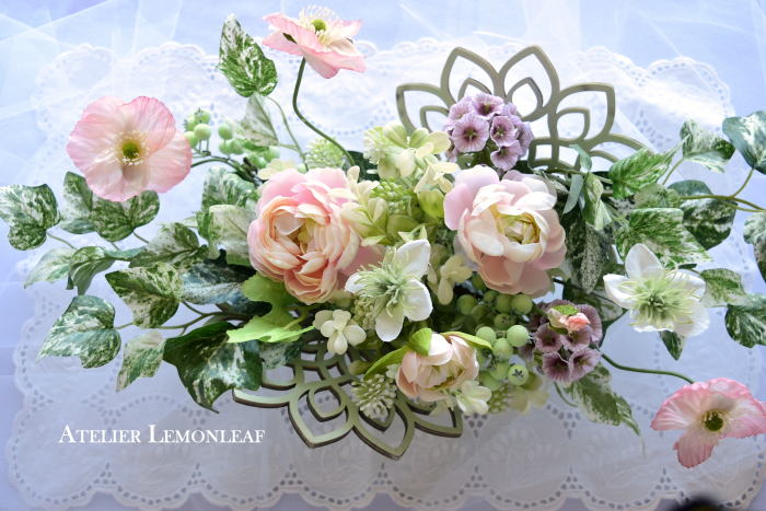 アーティフィシャルフラワー　ラナンキュラス、　ポピーアレンジ｜アトリエレモンリーフ