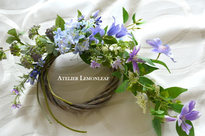 クレマチス　リース　アーティフィシャルフラワー　置いたところ　｜アトリエレモンリーフ　