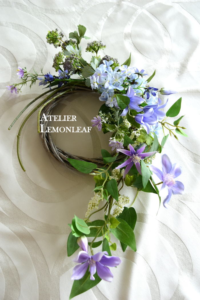 クレマチス　リース　アーティフィシャルフラワー上から　｜アトリエレモンリーフ　
