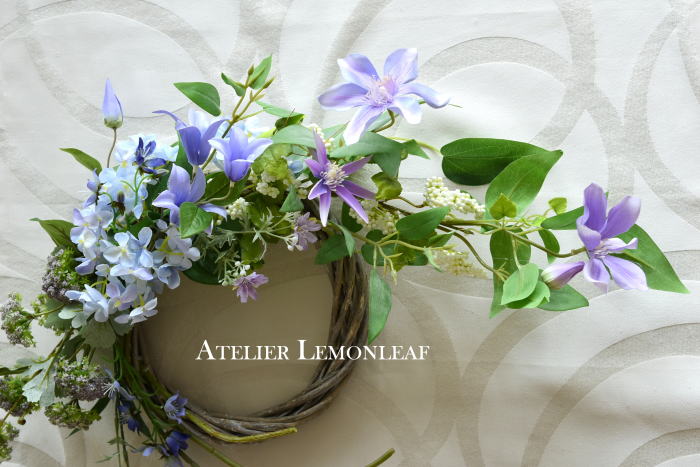 クレマチス　リース　アーティフィシャルフラワー　ブルークレマチス　｜アトリエレモンリーフ　