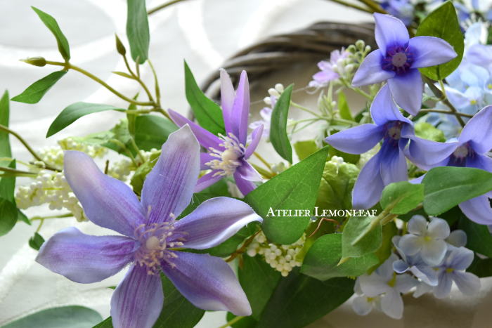 クレマチス　リース　アーティフィシャルフラワー　アップ　｜アトリエレモンリーフ　