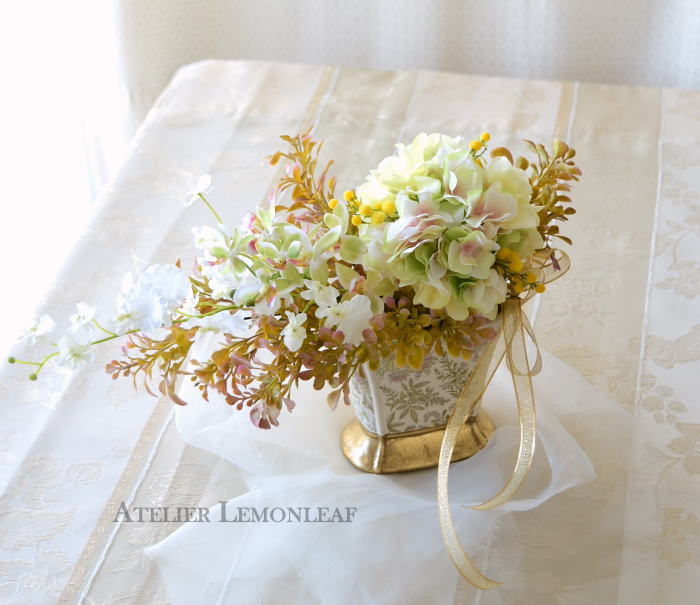 紫陽花　あじさいのトピアリーアーティフィシャルフラワー　上から　｜アトリエレモンリーフ　