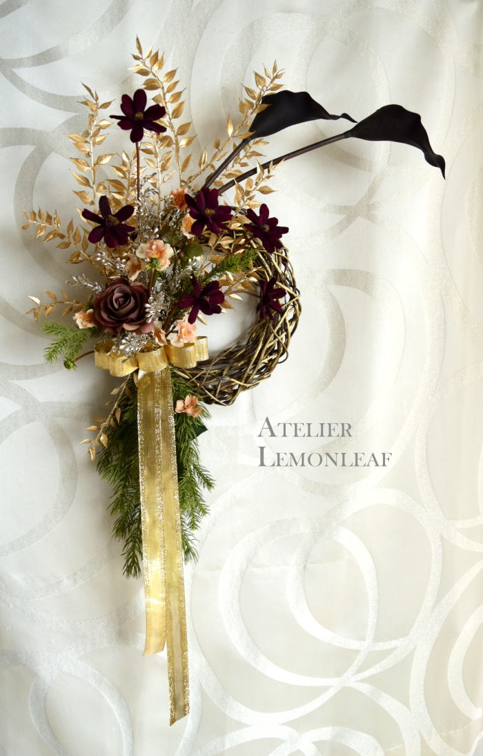 アーティフィシャルフラワー　クリスマスリース　コスモス、カラー　｜アトリエレモンリーフ　