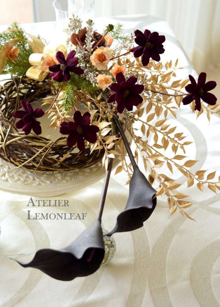 アーティフィシャルフラワー　クリスマスリース　コスモス、ブラックカラー　｜アトリエレモンリーフ　