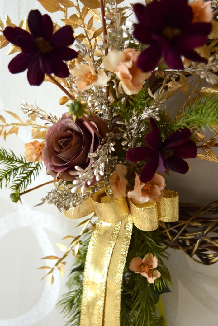 アーティフィシャルフラワー　クリスマスリース　コスモス、カーラー3　｜アトリエレモンリーフ　