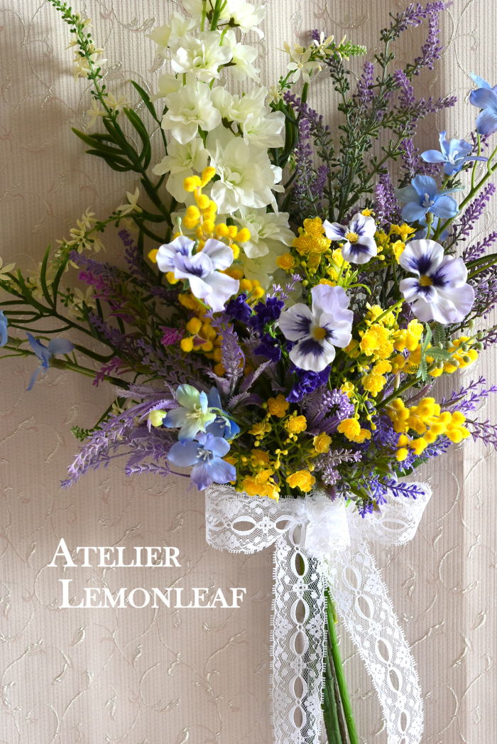 アーティフィシャルフラワー　花束　ブーケ ラベンダー　魔法のアシストリング　｜アトリエレモンリーフ　