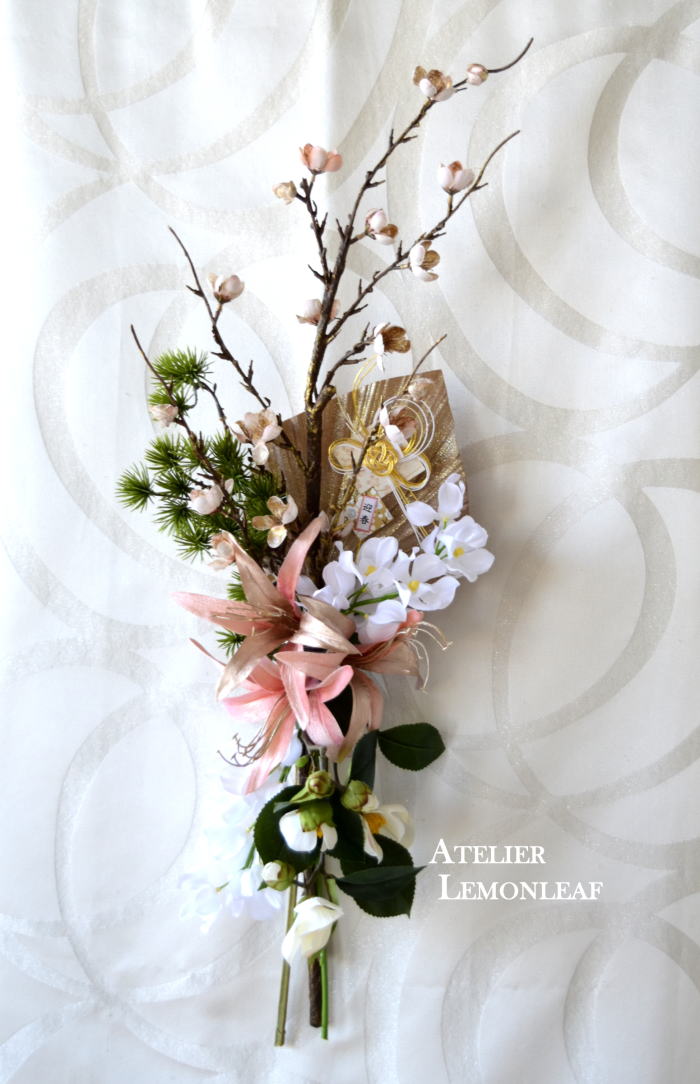 アーティフィシャルフラワー　お正月アレンジ　梅　｜アトリエレモンリーフ　