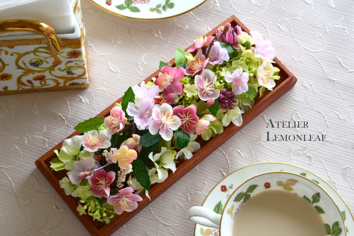 アーティフィシャルフラワー　桜　梅　透明ケースアレンジ　｜アトリエレモンリーフ　