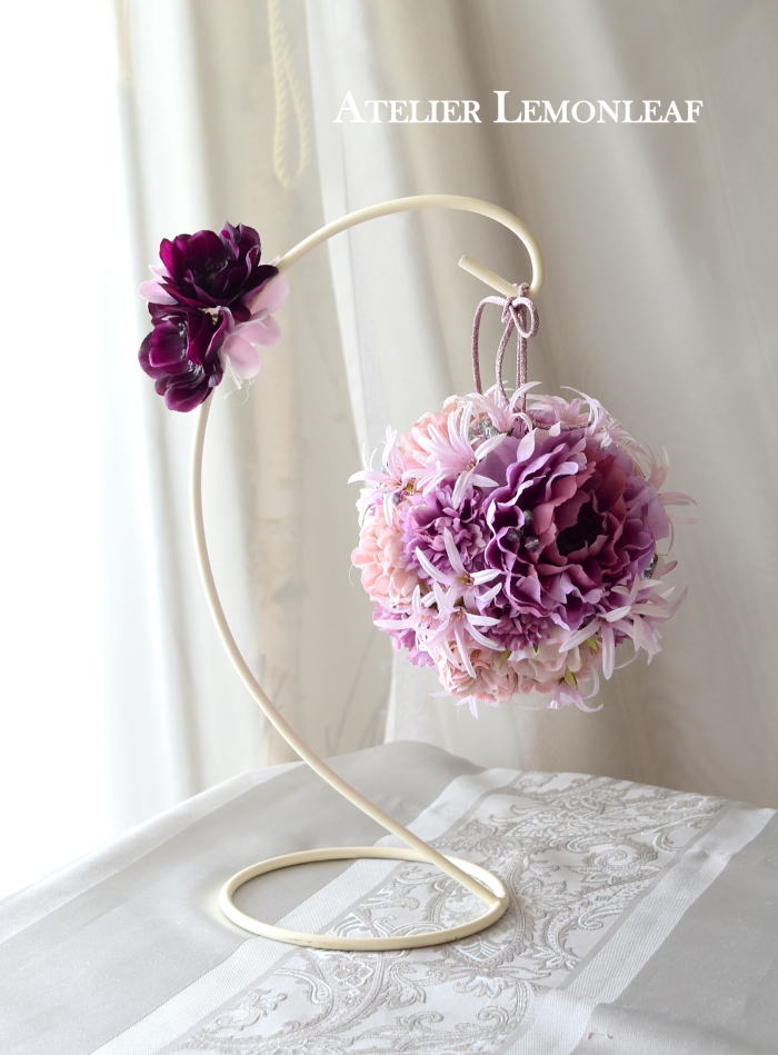 アーティフィシャルフラワー　ボールブーケ　ピオニーバラ　ピンク　スタンドに｜アトリエレモンリーフ　
