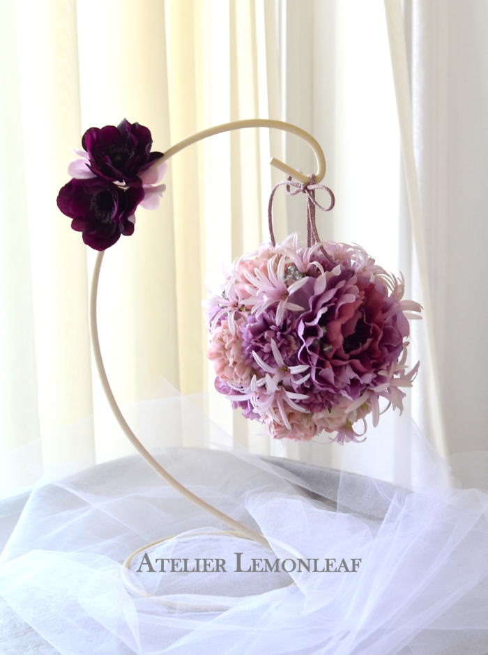 アーティフィシャルフラワー　ボールブーケ　ピオニーバラ　ピンク　スタンド2　｜アトリエレモンリーフ　