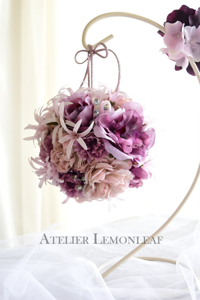 アーティフィシャルフラワー　ボールブーケ　ピオニーバラ　ピンク　｜アトリエレモンリーフ　