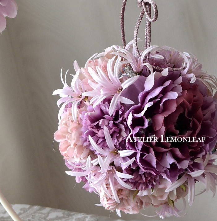 アーティフィシャルフラワー　ボールブーケ　ピオニーバラ　ピンク　　アップ｜アトリエレモンリーフ　