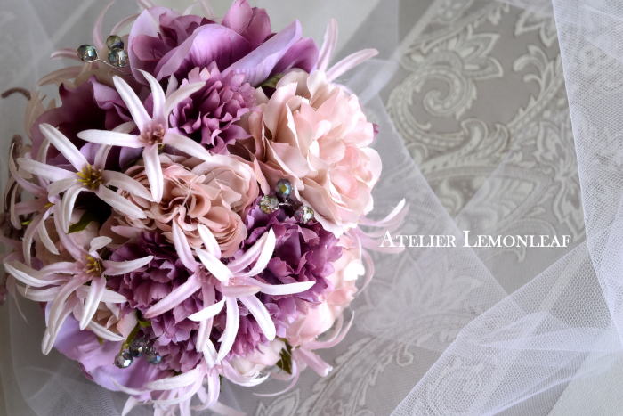 アーティフィシャルフラワー　ボールブーケ　ピオニーバラ　ピンク　アップ2　｜アトリエレモンリーフ　