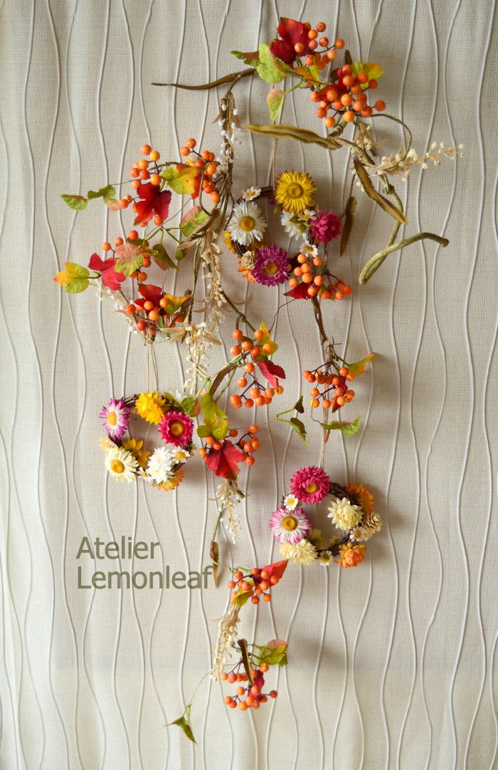 アーティフィシャルフラワー　ヘリクリサムのリース　オータムアレンジ｜アトリエレモンリーフ　
