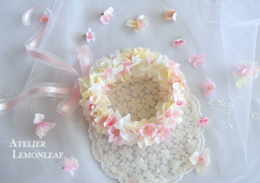 造花　アーティフィシャルフラワーの花かんむり　ピンク｜アトリエレモンリーフ