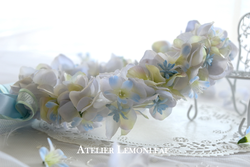 アーティフィシャルフラワーの花かんむり　　ブルー　3｜アトリエレモンリーフ