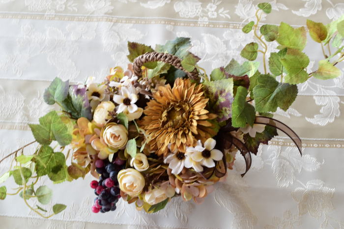 アーティフィシャルフラワー　バスケットアレンジ｜アトリエレモンリーフ　