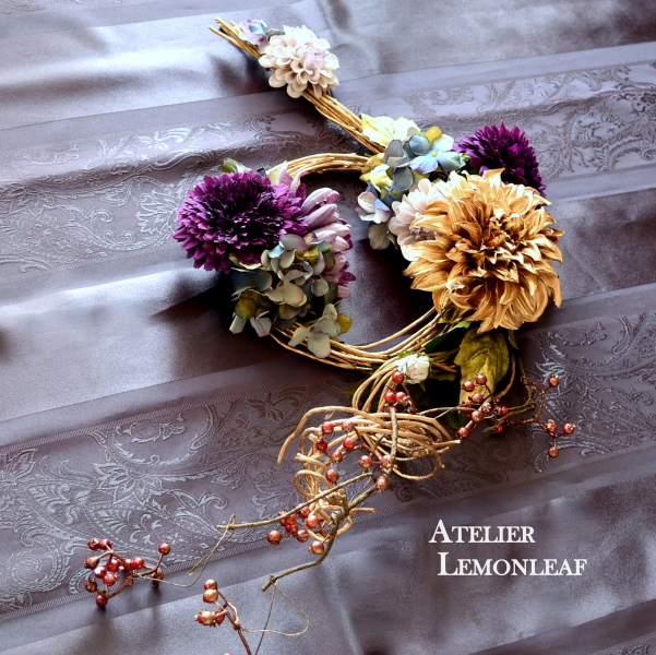 御正月　和飾り　しめ縄　リース　俯瞰　アレンジ　アトリエレモンリーフ