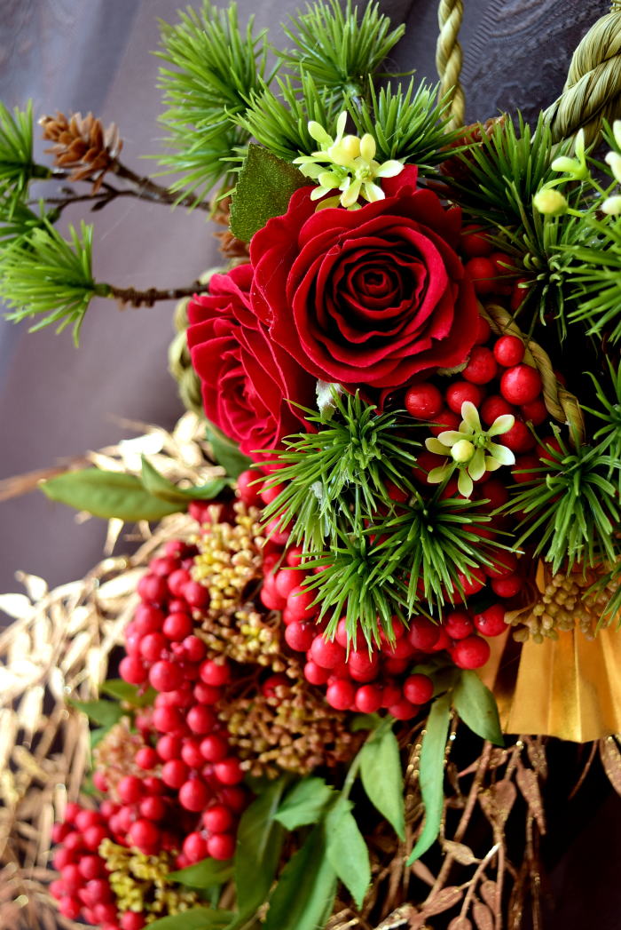 アーティフィシャルフラワー（造花）のお正月の和飾りアップ｜アトリエレモンリーフ