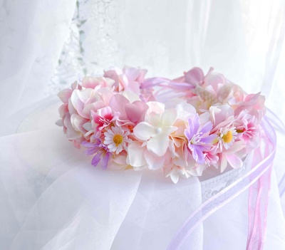 ペット、花冠、はなかんむり、花かんむり、やわらか花かんむり　ピンク｜アトリエレモンリーフ　