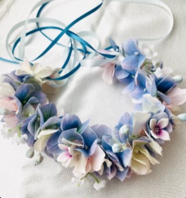 ペット、花冠、はなかんむり、花かんむり、やわらか花かんむり　ブルー｜アトリエレモンリーフ　