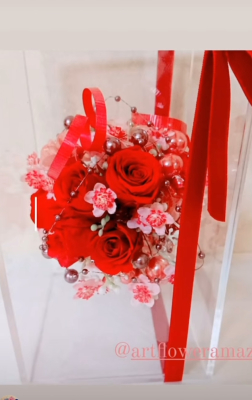 エアリーキューブ　アーティフィシャルフラワーインテリア　ギフト生徒さんの作品｜アトリエレモンリーフ