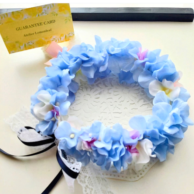 やわらか花かんむり　アーティフィシャルフラワー　ブルー花冠｜アトリエレモンリーフ　