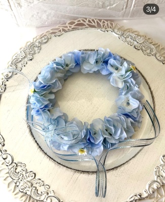 花冠、はなかんむり　花かんむり　やわらか花かんむり　インストラクターさん作品　blue　｜アトリエレモンリーフ　